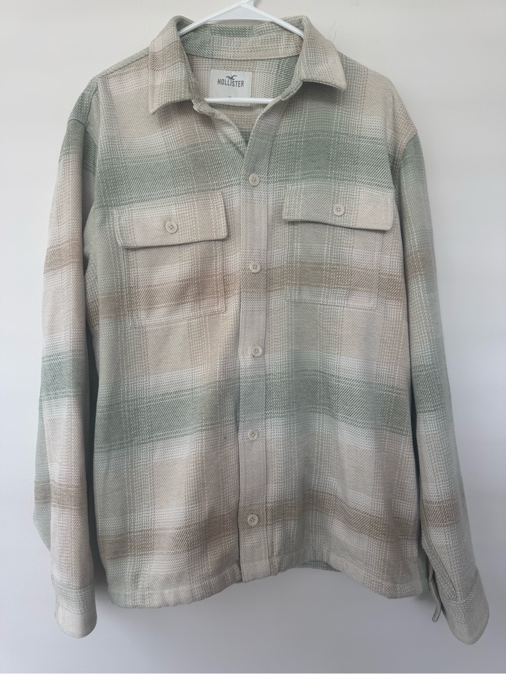 Hollister Thick Cotton Green Plaid Shacket Sz XL Pockets Shirt Jacket